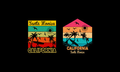 California Santa Monica beach T shirt Design.