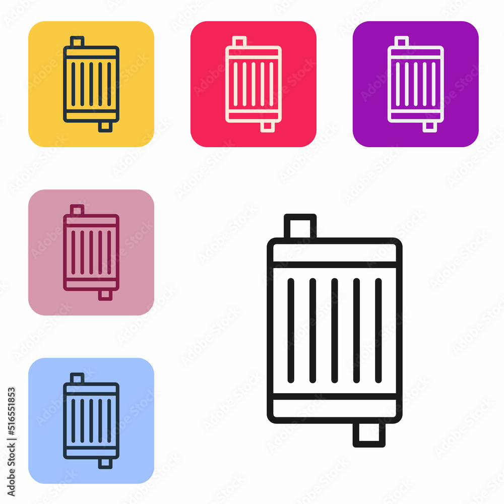 Poster black line car radiator cooling system icon isolated on white background. set icons in color square 