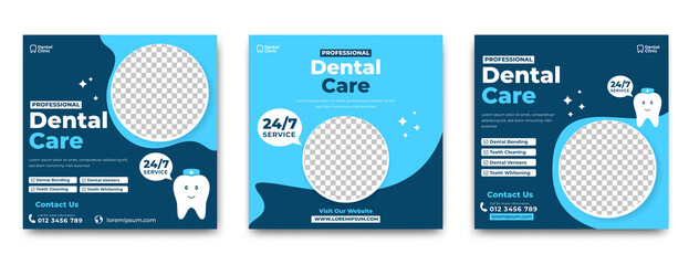 Set of Square banner template for dental care promotion. Usable for social media post, banner, and website ad.