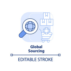 Global sourcing light blue concept icon. Procurement strategy abstract idea thin line illustration. Foreign manufacturer. Isolated outline drawing. Editable stroke. Arial, Myriad Pro-Bold fonts used