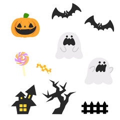 Obraz premium ハロウィンの素材セット。カボチャやコウモリ、ゴーストなど。