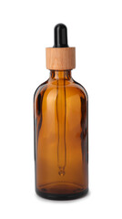 New empty glass bottle with dropper isolated on white