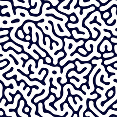 Turing reaction diffusion monochrome seamless pattern made via morphogenesis. Natural background with organic structures. Vector illustration of chemical or biological concept. Doodle labyrinth