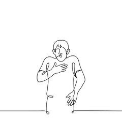 man clutching his chest with his mouth open - one line drawing vector, concept to hear an insult, be surprised or shocked