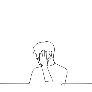 recommend clip art: man holding his temple, rubbing his temple - one line drawing vector, concept of headache or mental problems