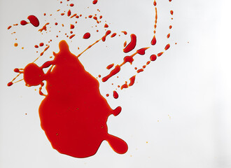 Composition of close up of red blood stains on white background