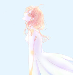 笑顔のワンピースの女性　夏