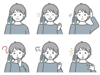 スマホで話す少年（私服）