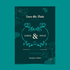 Fototapeta na wymiar Wedding invitation card template design in line art style