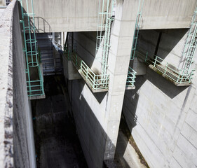 Gerês Natural Park (Portugal), June 25, 2022. Reservoir. Construction in the bed of a river or...