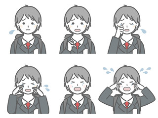 泣く表情の強弱　少年（制服）