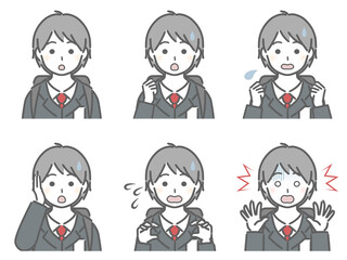 驚く表情の強弱　少年（制服）