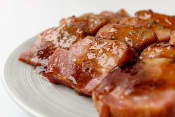 smoked pork belly on a white background