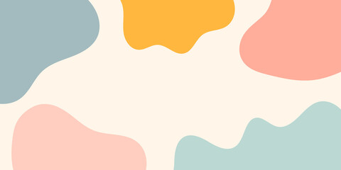 Abstract pastel colored curve flow shapes in beige background. Vector design layout for banners presentations, flyers, posters, landing page and invitations. Minimalist style hand painted liquid