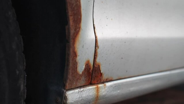 Accident mishap of vintage car door rust damage