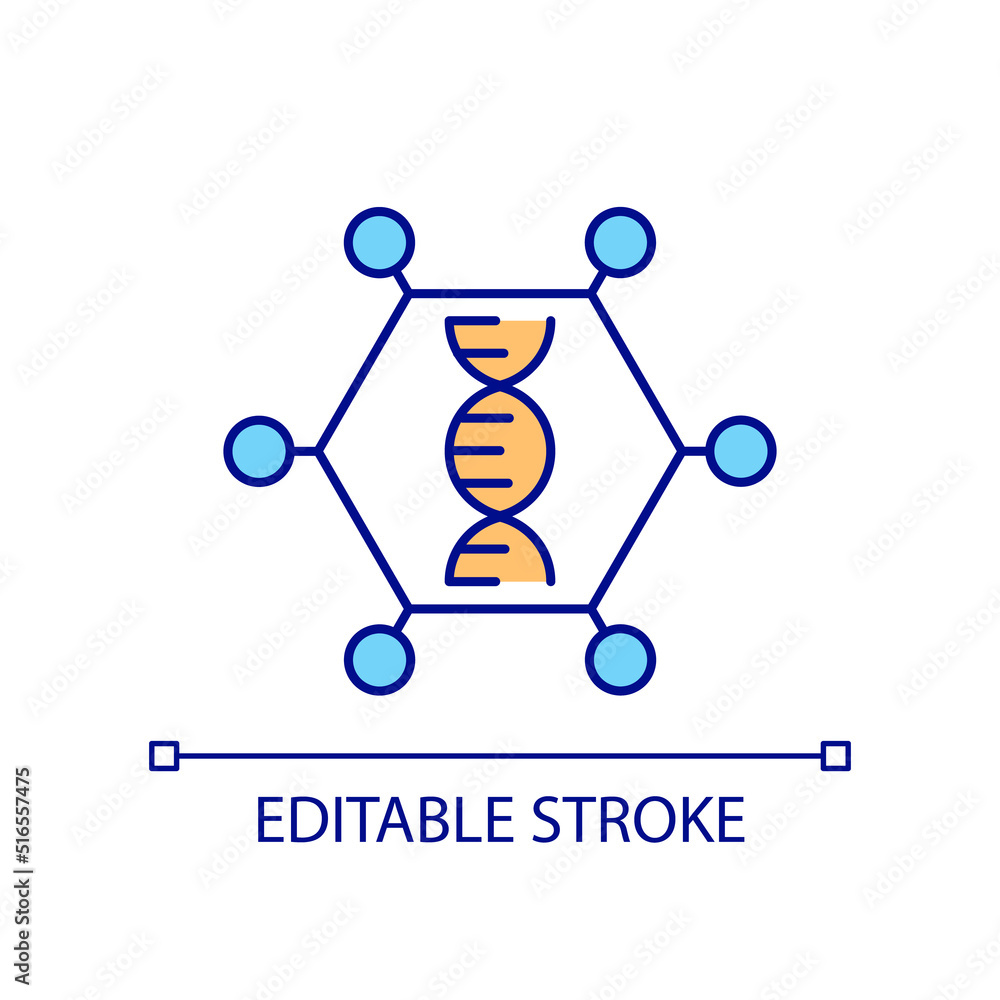 Poster dna molecule rgb color icon. scientific research. chain structure. inheritance code. biochemistry. i