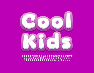 Vector bright logo Cool Kids. White and Violet Font. Stylish Alphabet Letters and Numbers set