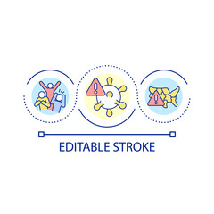 Pandemic and panic loop concept icon. Infections spreading. Health problem in society abstract idea thin line illustration. Isolated outline drawing. Editable stroke. Arial font used