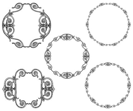 Set of decorative borders from drawn vintage design elements