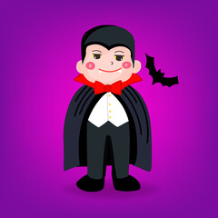 cute vampire with bat, Halloween character.