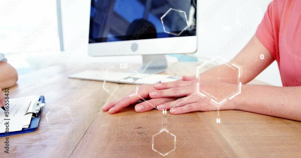 Poster Digital interface with data processing against mid section of person using computer