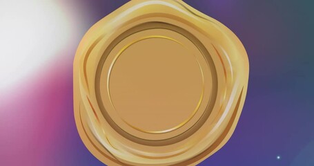 Animation of gold stamp over white, violet and pink background - Powered by Adobe