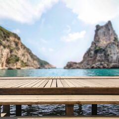 Wooden pier of free space and sea landscape. 