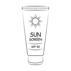 A tube of SPF 50 sunscreen to prevent aging and skin cancer. Linear icon