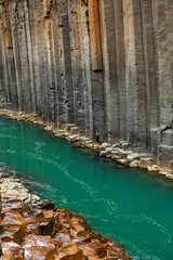 Picturesque landscape with green nature in Iceland during summer. Image with a very quiet and innocent nature.