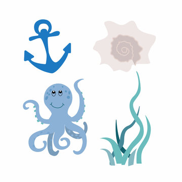 Sea animals.Vector isolated illustration on white background.