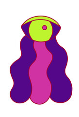 Eye in trippy acid rave style isolated on white. Psychedelic quirky cartoon vector illustration.