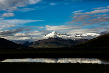 Picturesque landscape with green nature in Iceland during summer. Image with a very quiet and...