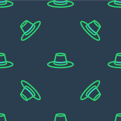 Line Man hat with ribbon icon isolated seamless pattern on blue background. Vector