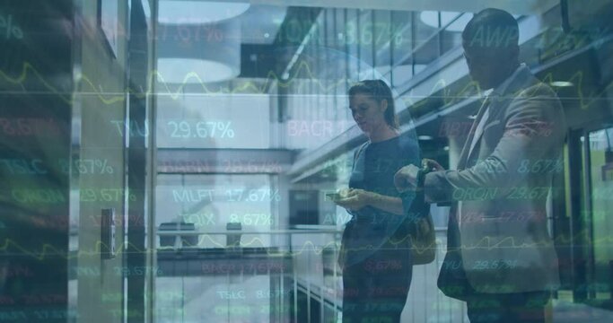 Animation of stock market over diverse business people