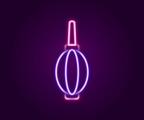Glowing neon line Dust blower icon isolated on black background. Air duster. Lens cleaner. Camera sensor cleaning. Colorful outline concept. Vector