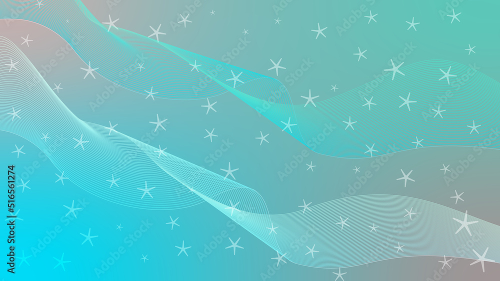 Poster abstract futuristic wavy stripes with star shapes. abstract curved lines with star shapes on a turqu