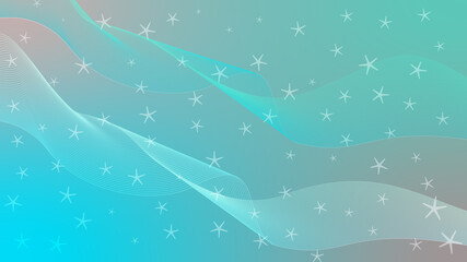 Abstract futuristic wavy stripes with star shapes. Abstract curved lines with star shapes on a turquoise background. Vector.