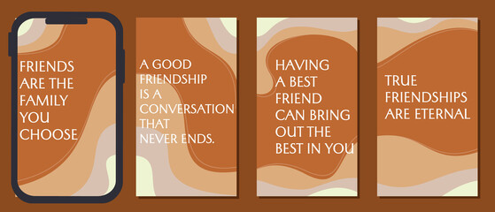 friendship quote design template with aesthetic style background. designs with curved patterns for social media stories.