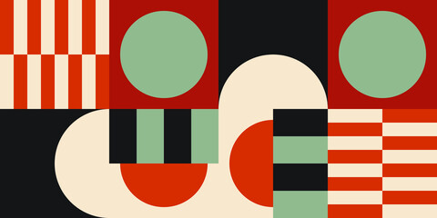 Modern vector abstract  geometric background with circles, rectangles and squares  in retro  style. Pastel colored simple shapes graphic pattern. Abstract mosaic artwork.