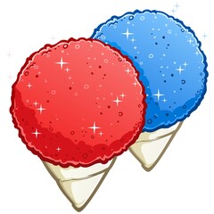 A pair of red cherry and blue raspberry snow cone frozen desserts cartoon vector illustration - 516562469