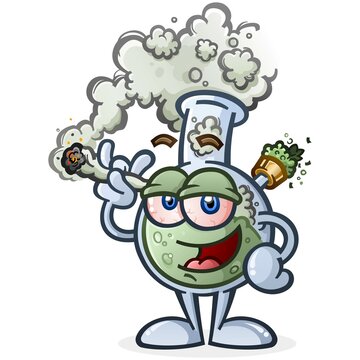 A marijuana water bong smoking a joint vector cartoon character illustration 
