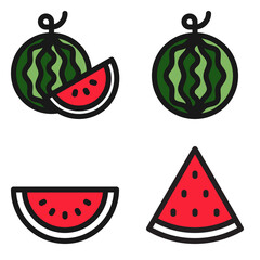 A set of red watermelon icons. Vector graphics