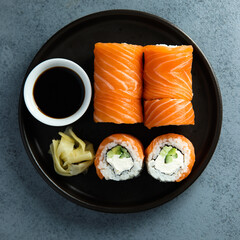Traditional Philadelphia sushi rolls with salmon