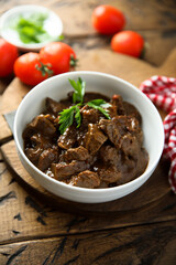 Homemade beef goulash or ragout with vegetables - obrazy, fototapety, plakaty