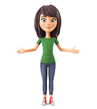 Cartoon character girl does not know the solution. 3d render illustration.