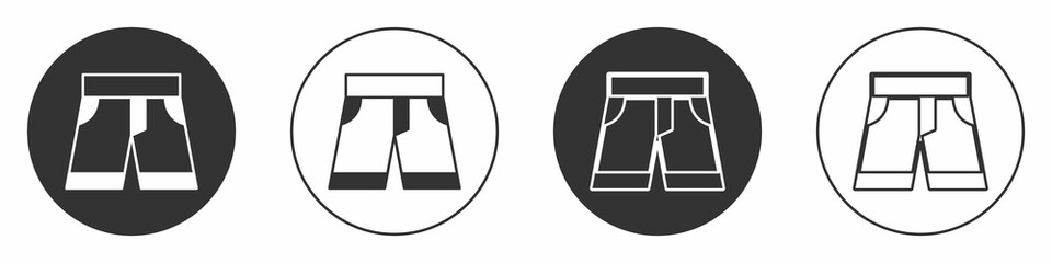 Black Short or pants icon isolated on white background. Circle button. Vector