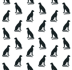 Fototapeta na wymiar Vector seamless pattern of hand drawn flat sitting cheetah silhouette isolated on white background