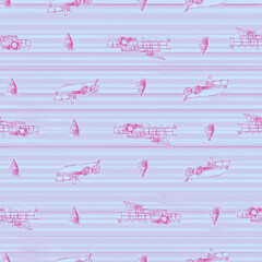 Sailboats with stripes hand drawn seamless pattern in nautical style