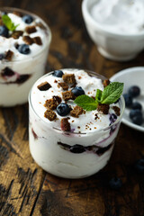 Homemade chocolate trifle with blueberry