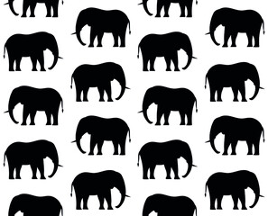 Vector seamless pattern of flat hand drawn elephant silhouette isolated on white background